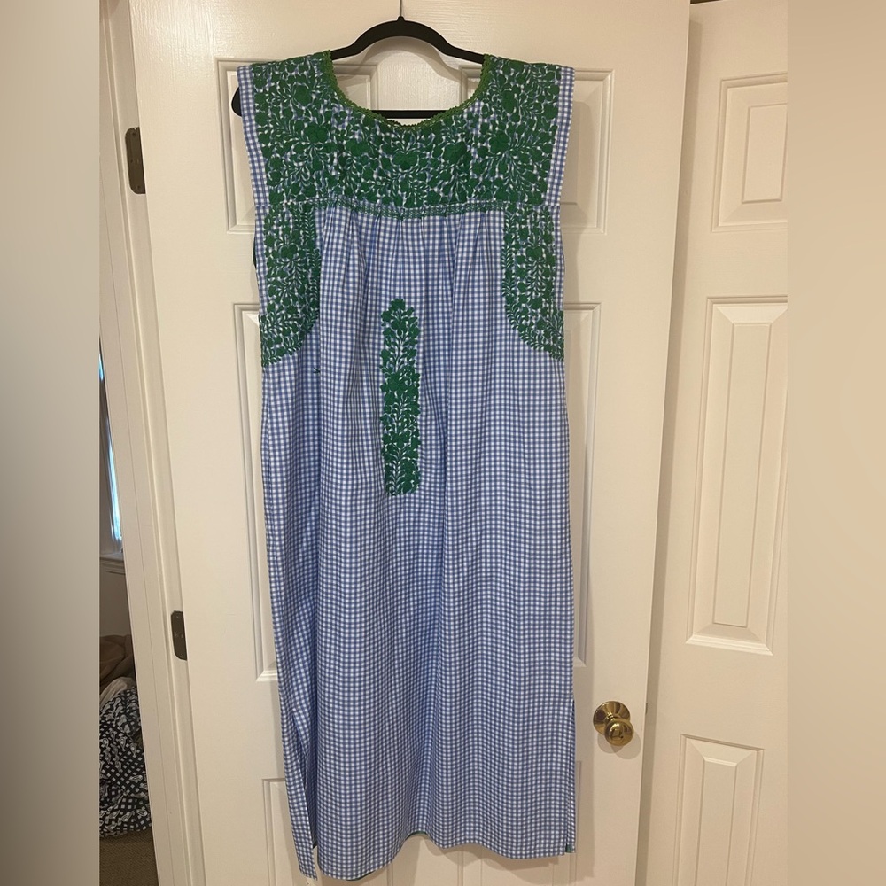 Mi Golondrina Blue and Green Gingham Dress